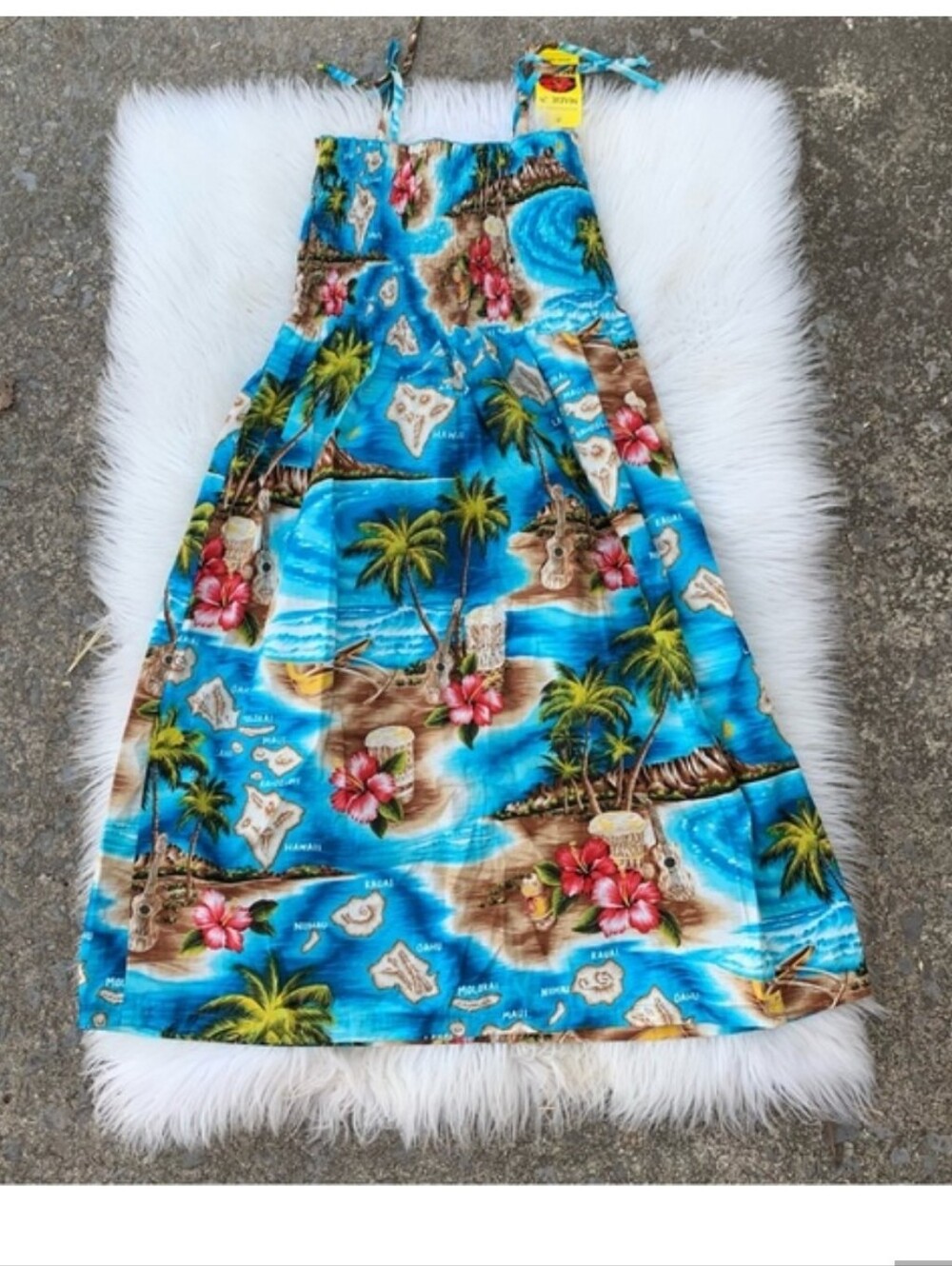 Puanani Tropical Blue Hawaiian Print Dress